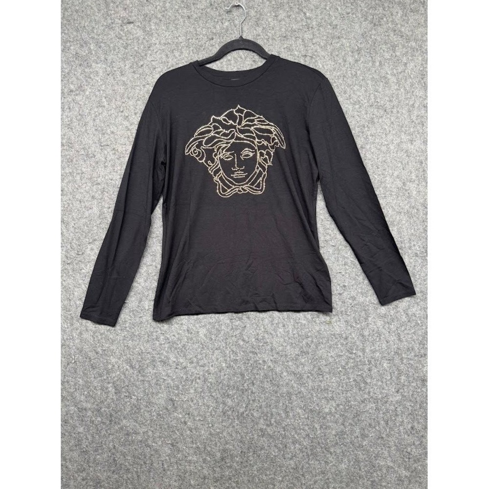 Versace Men IT 46 US XS Black Gold Studded Medusa Long Sleeve Shirt Italy